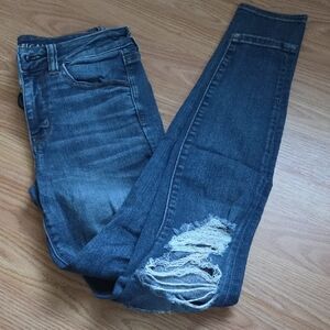 American Eagle Outfitters Dark Blue Distressed Skinny Jeans